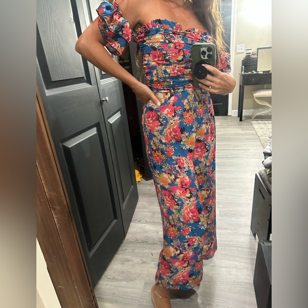 Aura Floral Jumpsuit in Blue and Red